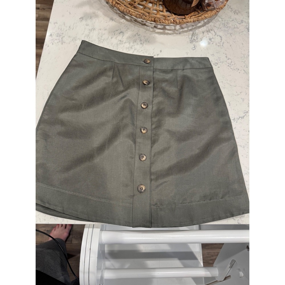 Thakoon Olive Green Cotton Silk Button Front Mini Skirt‎ Size 8 Made in USA